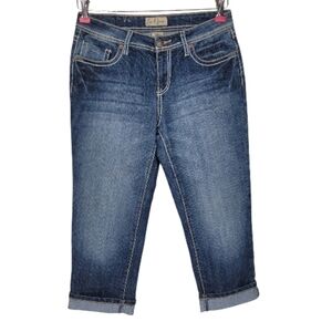 Earl Jean Jeans Size 6 28X21 Cropped Cuffed Thick Stitch Embroidered Pockets